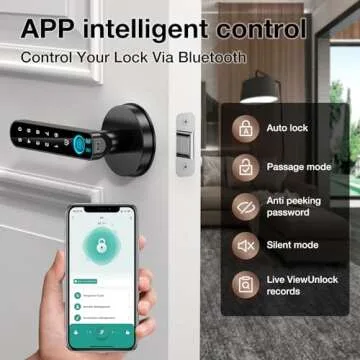Fingerprint Door Lock-Smart Door knob-with passcode keypad keyless Entry Door Handle，biometric Door Lock，Fingerprint Code Door knob for Bedroom Home (Black APP)