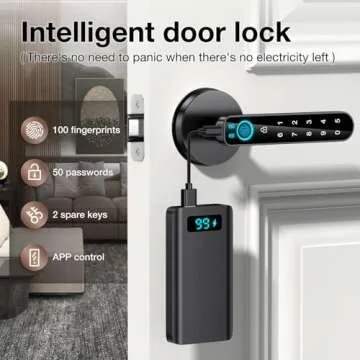Fingerprint Door Lock-Smart Door knob-with passcode keypad keyless Entry Door Handle，biometric Door Lock，Fingerprint Code Door knob for Bedroom Home (Black APP)