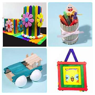 UPlama 600 PCS Colored Craft Sticks Wooden Popsicle Sticks Natural Jumbo Wooden Popsicle Sticks for DIY Craft Creative Designs or Children Education