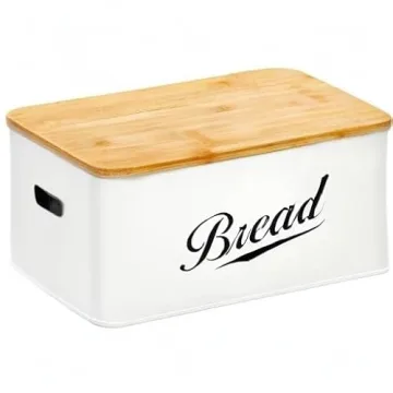 RoyalHouse Modern Metal Bread Box with Bamboo Cutting Board Lid, Bread Storage Container for Kitchen Counter, Vintage Kitchen Decor Organizer