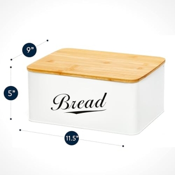 RoyalHouse Modern Metal Bread Box with Bamboo Cutting Board Lid, Bread Storage Container for Kitchen Counter, Vintage Kitchen Decor Organizer