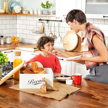 RoyalHouse Modern Metal Bread Box with Bamboo Cutting Board Lid, Bread Storage Container for Kitchen Counter, Vintage Kitchen Decor Organizer