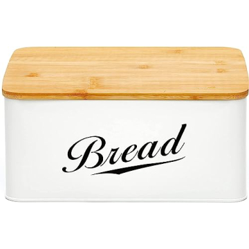 RoyalHouse Modern Metal Bread Box with Bamboo Cutting Board Lid, Bread Storage Container for Kitchen Counter, Vintage Kitchen Decor Organizer