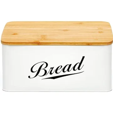 RoyalHouse Modern Metal Bread Box with Bamboo Cutting Board Lid, Bread Storage Container for Kitchen Counter, Vintage Kitchen Decor Organizer