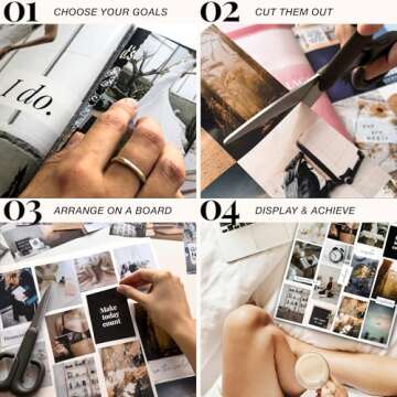 Vision Board Book Magazine for Women - 1000+ Diverse Pictures, Quotes, Self-Discovery Exercises | Complete Collage Clip Art Supplies Kit for Adults | Ideal for Vision Mood Board Party & Manifestation