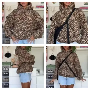Vhitler Oversized Leopard Print Hoodie for Stylish Comfort