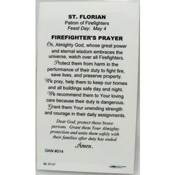 HJ Sherman St Florian Firefighters Service Necklace Badge Shaped with Holy Prayer Card