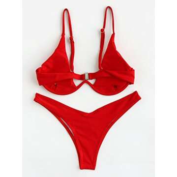 Verdusa Women's Sexy Triangle Bathing Two Pieces Swimsuit Bikini Set Red M