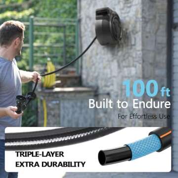 Durable 100 ft Hose Reel with Auto Rewind Feature