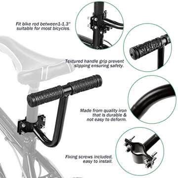 Samyoung Bicycle Rear Back Seat Cushion Armrest Footrest Set, Wide Child Bike Seat Back Safety Armrest Handrail Feet Pedals, Kids Bike Seat Carrier (Black)