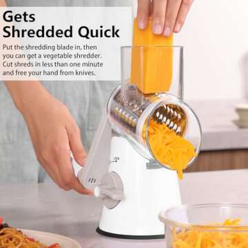RIGSTNE Rotary Cheese Grater, 3 in 1 Cheese Shredder Grater Rotary with Handle, Vegetable Mandoline ...