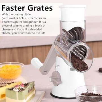 RIGSTNE Rotary Cheese Grater, 3 in 1 Cheese Shredder Grater Rotary with Handle, Vegetable Mandoline Slicer Grater Shredder for Vegetable, Cheese, Nut