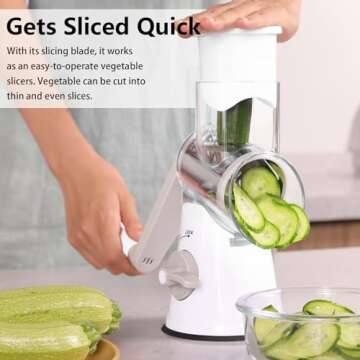 RIGSTNE Rotary Cheese Grater, 3 in 1 Cheese Shredder Grater Rotary with Handle, Vegetable Mandoline Slicer Grater Shredder for Vegetable, Cheese, Nut