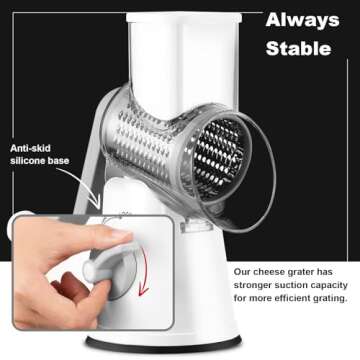 RIGSTNE Rotary Cheese Grater, 3 in 1 Cheese Shredder Grater Rotary with Handle, Vegetable Mandoline Slicer Grater Shredder for Vegetable, Cheese, Nut