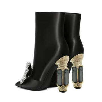 Chic Pointed Toe Crystal Block Heels for Women