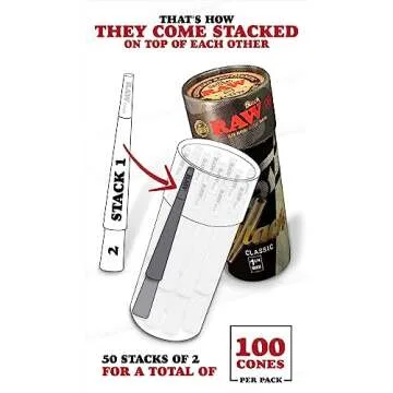 RAW Cones Classic Black 1-1/4 Size | 100 Pack | Slow Burning Pre Rolled Cones - Rolling Paper Presse...