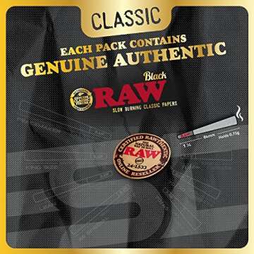 RAW Cones Classic Black 1-1/4 Size | 100 Pack | Slow Burning Pre Rolled Cones - Rolling Paper Pressed Extra Fine for Thin, Naturally Translucent Paper with Tips & Packing Tubes Included