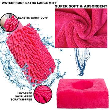 AUTODECO 24PCS Pink Car Wash Cleaning Tools Kit
