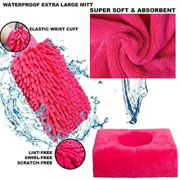 AUTODECO 24PCS Pink Car Wash Cleaning Tools Kit