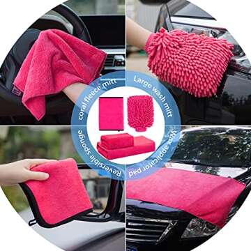 AUTODECO 24PCS Pink Car Wash Cleaning Tools Kit