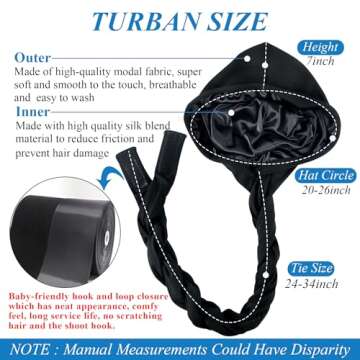 Ababalaya Adjustable Satin Lined Halo Turban Durag for Men &Women, Sleeping Bonnet, Beanie Hats, PRE...