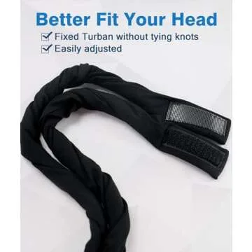 Ababalaya Adjustable Satin Lined Halo Turban Durag for Men &Women, Sleeping Bonnet, Beanie Hats, PRE-Tied Headwraps for Hair Loss Black