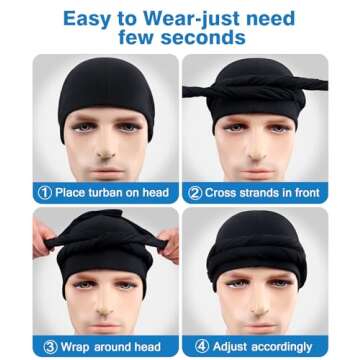 Ababalaya Adjustable Satin Lined Halo Turban Durag for Men &Women, Sleeping Bonnet, Beanie Hats, PRE-Tied Headwraps for Hair Loss Black