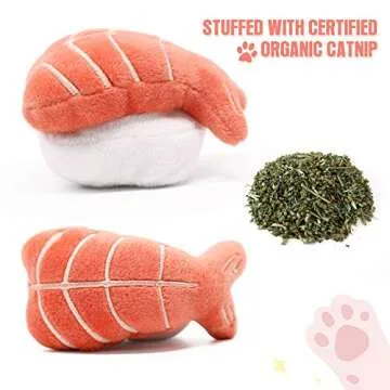 CiyvoLyeen 6 Pack Sushi Cat Toys with Catnip Sushi Roll Pillow Kitten Chew Bite Supplies Boredom Relief Fluffy Kitty Teeth Cleaning Chewing Cat Lovers Interactive Plush