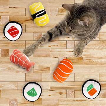 CiyvoLyeen 6 Pack Sushi Cat Toys with Catnip Sushi Roll Pillow Kitten Chew Bite Supplies Boredom Relief Fluffy Kitty Teeth Cleaning Chewing Cat Lovers Interactive Plush