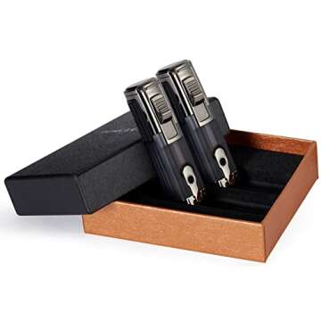 TOMOLO Cigar Lighter Triple Jet Flame Torch Lighter Refillable Butane Lighter with Cigar Punch, 2 Pack, Charcoal