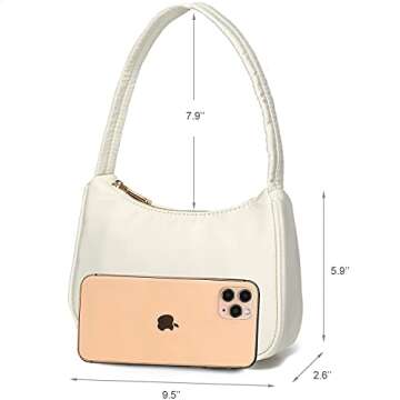 YIKOEE Small Nylon Shoulder Bags for Women Elegant Feminine Mini Handbags with Zipper Closure (Beige)