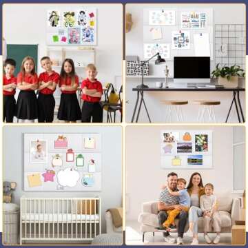 12 PCS Large Cork Boards Alternative，36”x48” Reusable Felt Wall Tile with 70 Pins,64 Safe and Removable Non-Marking Adhesives,Bulletin Boards for Walls, Office, Classroom，Living Room, Dartboard-White