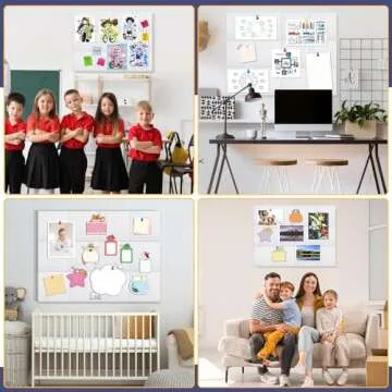 12 PCS Large Cork Boards Alternative，36”x48” Reusable Felt Wall Tile with 70 Pins,64 Safe and Removable Non-Marking Adhesives,Bulletin Boards for Walls, Office, Classroom，Living Room, Dartboard-White