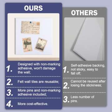 12 PCS Large Cork Boards Alternative，36”x48” Reusable Felt Wall Tile with 70 Pins,64 Safe and Removable Non-Marking Adhesives,Bulletin Boards for Walls, Office, Classroom，Living Room, Dartboard-White