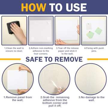 12 PCS Large Cork Boards Alternative，36”x48” Reusable Felt Wall Tile with 70 Pins,64 Safe and Removable Non-Marking Adhesives,Bulletin Boards for Walls, Office, Classroom，Living Room, Dartboard-White