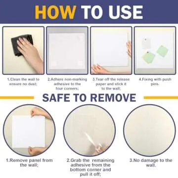 12 PCS Large Cork Boards Alternative，36”x48” Reusable Felt Wall Tile with 70 Pins,64 Safe and Removable Non-Marking Adhesives,Bulletin Boards for Walls, Office, Classroom，Living Room, Dartboard-White