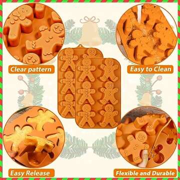 Webake Gingerbread Man Silicone Mold, 6-Cavity Christmas Molds Shaped with Gingerbread Man for Cake, Soap, Jelly, Cookie (Pack of 2)
