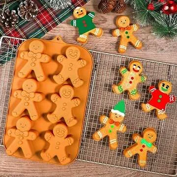 Webake Gingerbread Man Silicone Mold, 6-Cavity Christmas Molds Shaped with Gingerbread Man for Cake, Soap, Jelly, Cookie (Pack of 2)