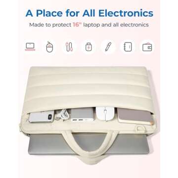 BAGSMART 15-16 inch Laptop Bag, Puffy cute Laptop Case Sleeve with Handle for Women, Portable Macbook Air/Pro 13 inch Case Sleeve with Strap, Beige