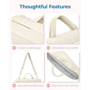 BAGSMART 15-16 inch Laptop Bag, Puffy cute Laptop Case Sleeve with Handle for Women, Portable Macbook Air/Pro 13 inch Case Sleeve with Strap, Beige