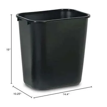 Rubbermaid Commercial Products Plastic Wastebasket/Trash Can, 7-Gallon/28-Quart, Black, for Bedroom/Bathroom/Office, Fits under Desk/Cabinet/Sink, Pack of 4