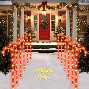 COOLWUFAN 33" Candy Cane Lights Christmas Decorations, Xmas Pathway Markers Stake Lights for Patio O...