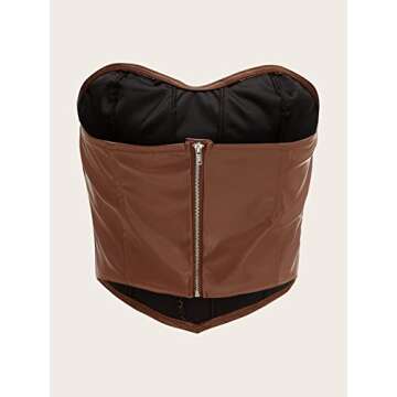 Floerns Women's Sleeveless Bandeau Asymmetrical Hem PU Leather Crop Tube Top Brown M