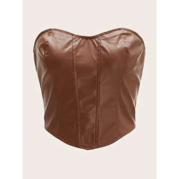 Floerns Women's Sleeveless Bandeau Asymmetrical Hem PU Leather Crop Tube Top Brown M