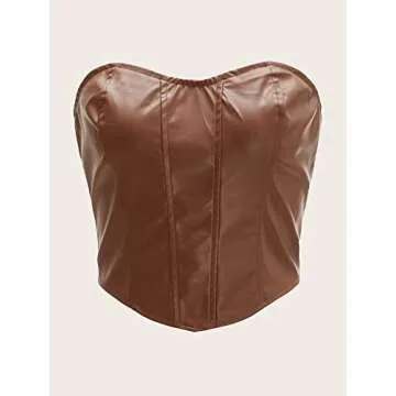 Floerns Women's Sleeveless Bandeau Asymmetrical Hem PU Leather Crop Tube Top Brown M