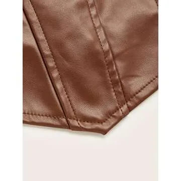 Floerns Women's Sleeveless Bandeau Asymmetrical Hem PU Leather Crop Tube Top Brown M