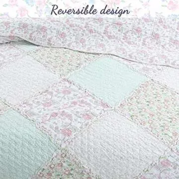 Cozy Line Home Fashions 100% Cotton Real Patchwork Floral Pink Rose Shabby Chic Girly Reversible Quilt Bedding Set, Coverlet Bedspread (La Rosa Rêve, Queen - 3 Piece)