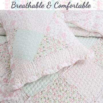 Cozy Line Home Fashions 100% Cotton Real Patchwork Floral Pink Rose Shabby Chic Girly Reversible Quilt Bedding Set, Coverlet Bedspread (La Rosa Rêve, Queen - 3 Piece)