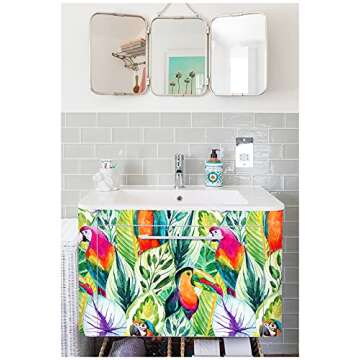 HAOKHOME Peel and Stick Wallpaper Rain Forest Palm Leaves Parrot Green Multi Removable for Accent Wa...