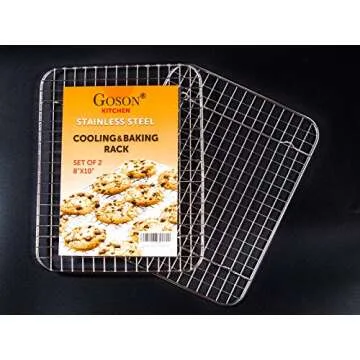 Goson Heavy Duty Stainless Stain Bakeware, Baking, Cooling, Oven Roasting, Broiler Rack, 8in by 10in, Cross Wire, Pack of 2, Compatible with Various Baking Sheets Oven Pans